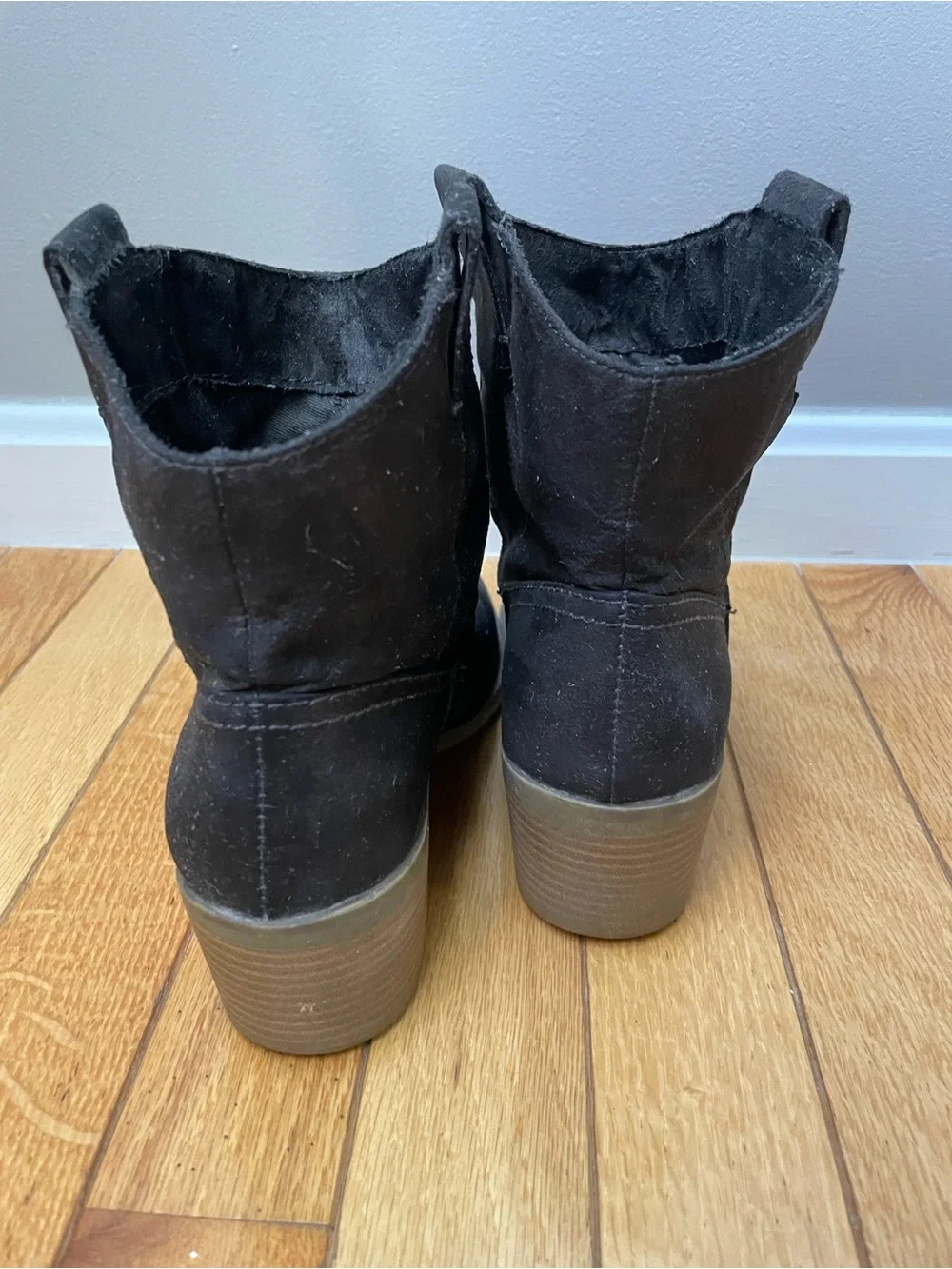 Merona Black Suede Ankle Booties with Low Block Heel